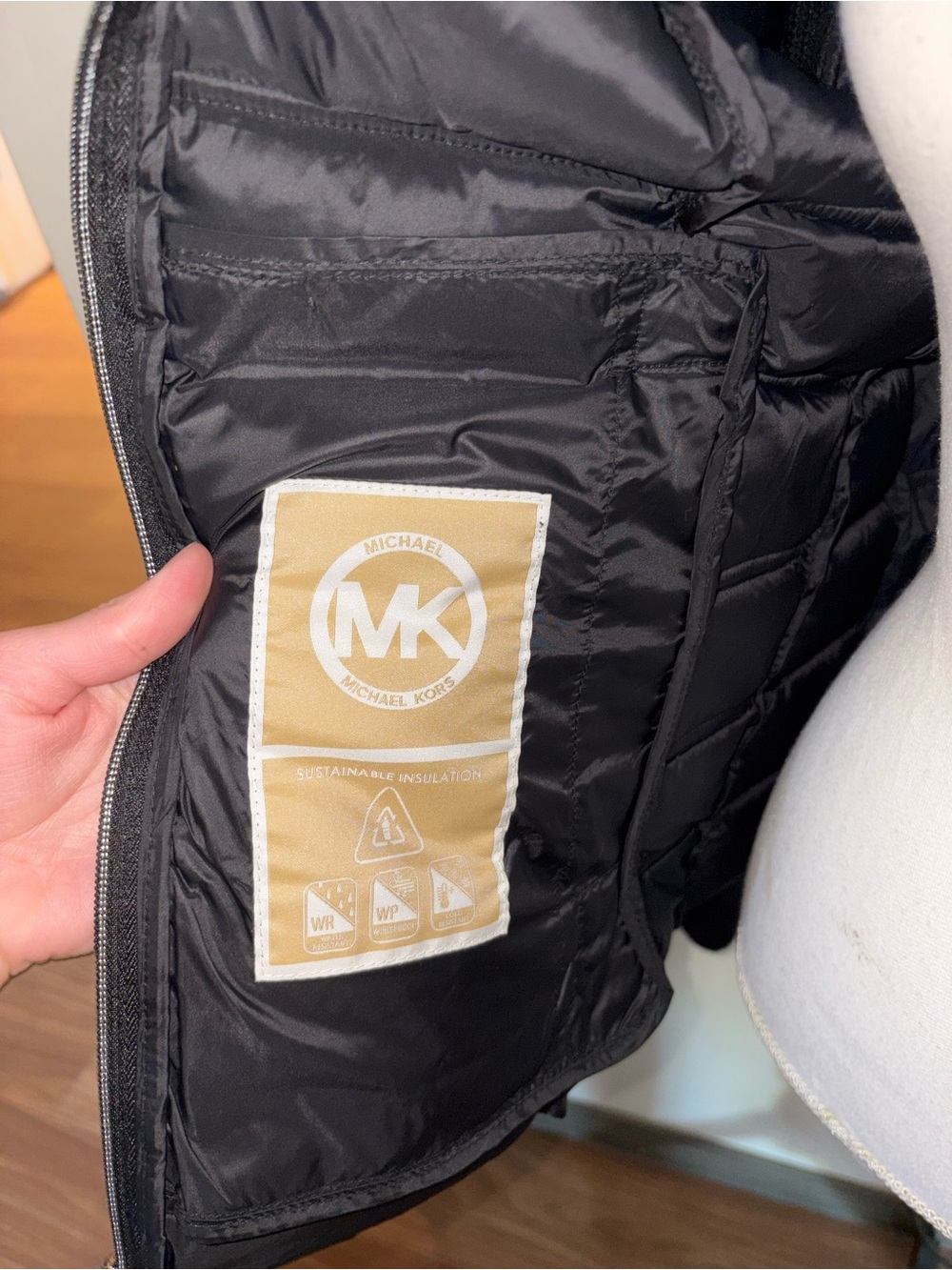 Michael Kors Black Quilted Puffer Vest with Knit Sleeves - Picture 4 of 6
